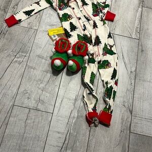 Festive Kids One Piece Pajamas with Slippers